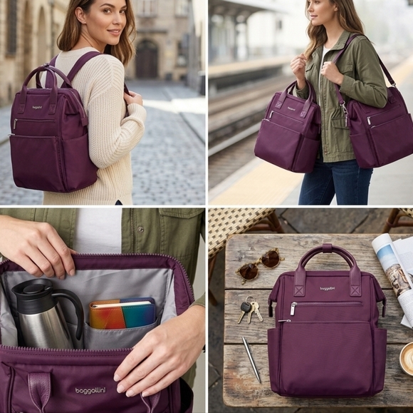 Baggallini Handbags - Baggallini Purple Nolita Convertible Backpack Tote RFID